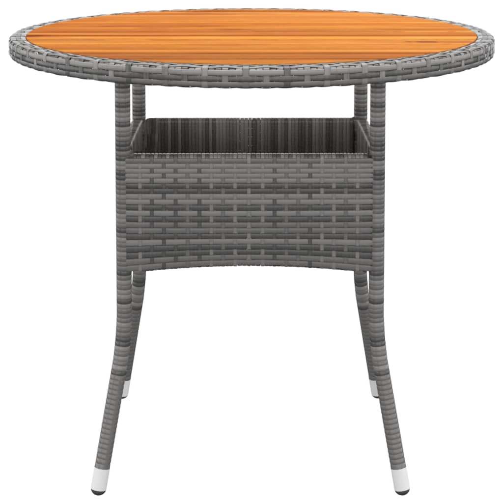 Garden Table Ã˜80x75 cm Acacia Wood and Poly Rattan Grey