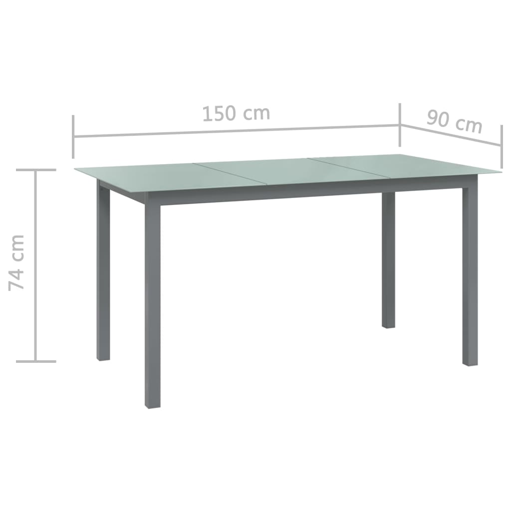 Garden Table Light Grey 150x90x74 cm Aluminium and Glass