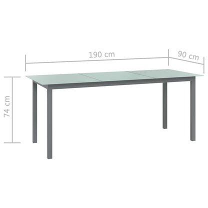 Garden Table Light Grey 190x90x74 cm Aluminium and Glass