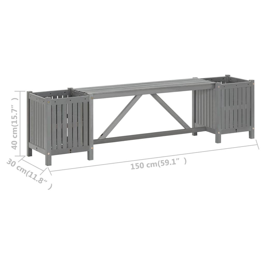 Garden Bench with 2 Planters 150cm Solid Acacia Wood Grey