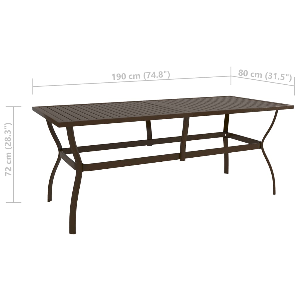 Garden Table Brown 190x80x72 cm Steel