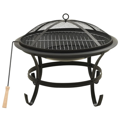 2-in-1 Fire Pit and BBQ with Poker 56x56x49 cm Steel