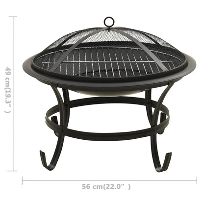 2-in-1 Fire Pit and BBQ with Poker 56x56x49 cm Steel