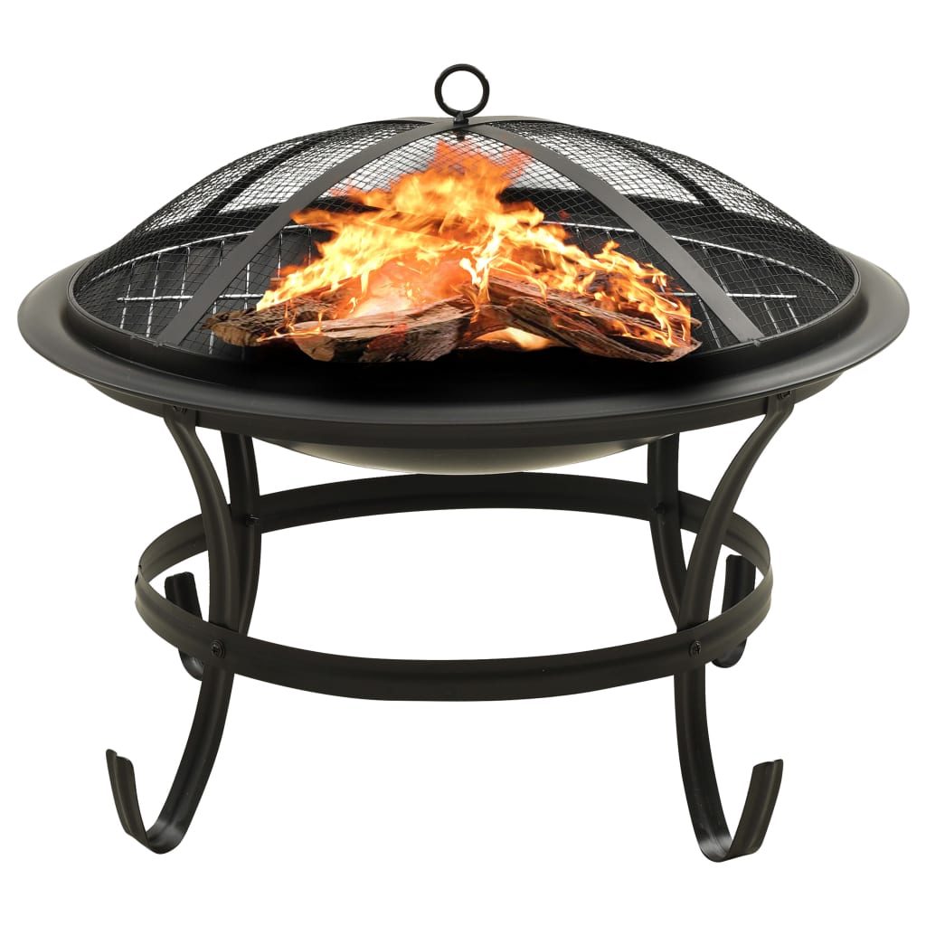 2-in-1 Fire Pit and BBQ with Poker 56x56x49 cm Steel