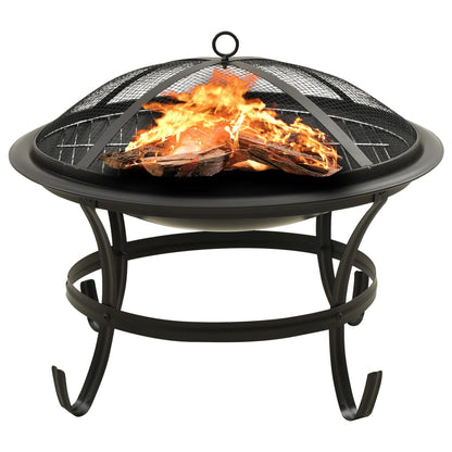 2-in-1 Fire Pit and BBQ with Poker 56x56x49 cm Steel