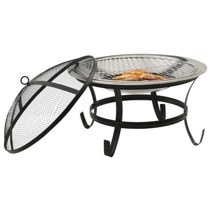 2-in-1 Fire Pit and BBQ with Poker 56x56x49 cm Stainless Steel