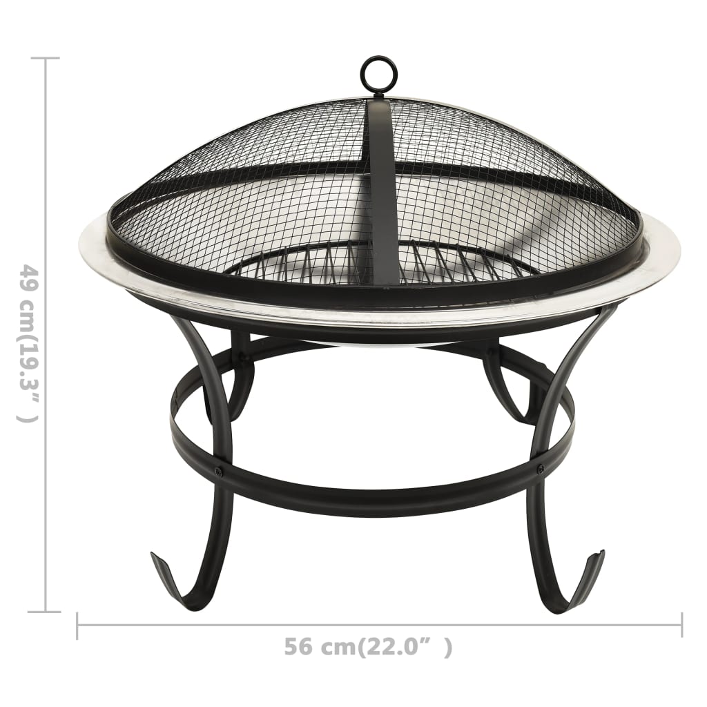 2-in-1 Fire Pit and BBQ with Poker 56x56x49 cm Stainless Steel