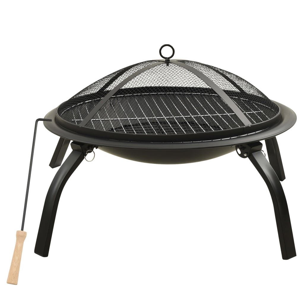 2-in-1 Fire Pit and BBQ with Poker 56x56x49 cm Steel