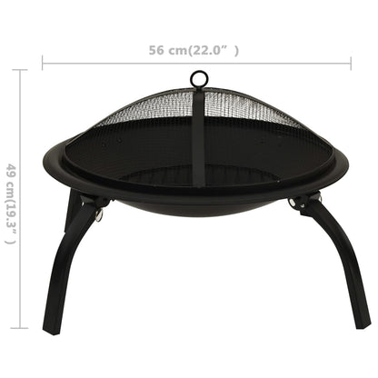 2-in-1 Fire Pit and BBQ with Poker 56x56x49 cm Steel