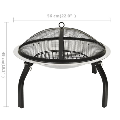 2-in-1 Fire Pit and BBQ with Poker 56x56x49 cm Stainless Steel