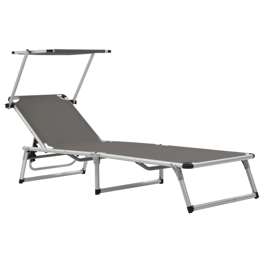 Folding Sun Loungers with Roof 2 pcs Aluminium&Textilene Grey