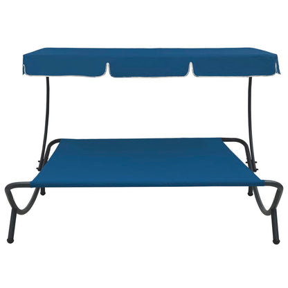 Outdoor Lounge Bed with Canopy Blue