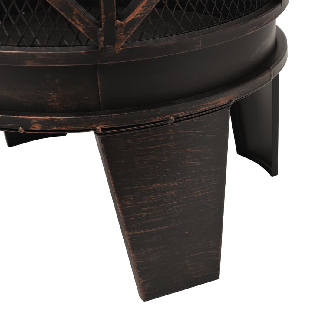 Rustic Fire Pit with Poker Î¦42x54 cm Steel