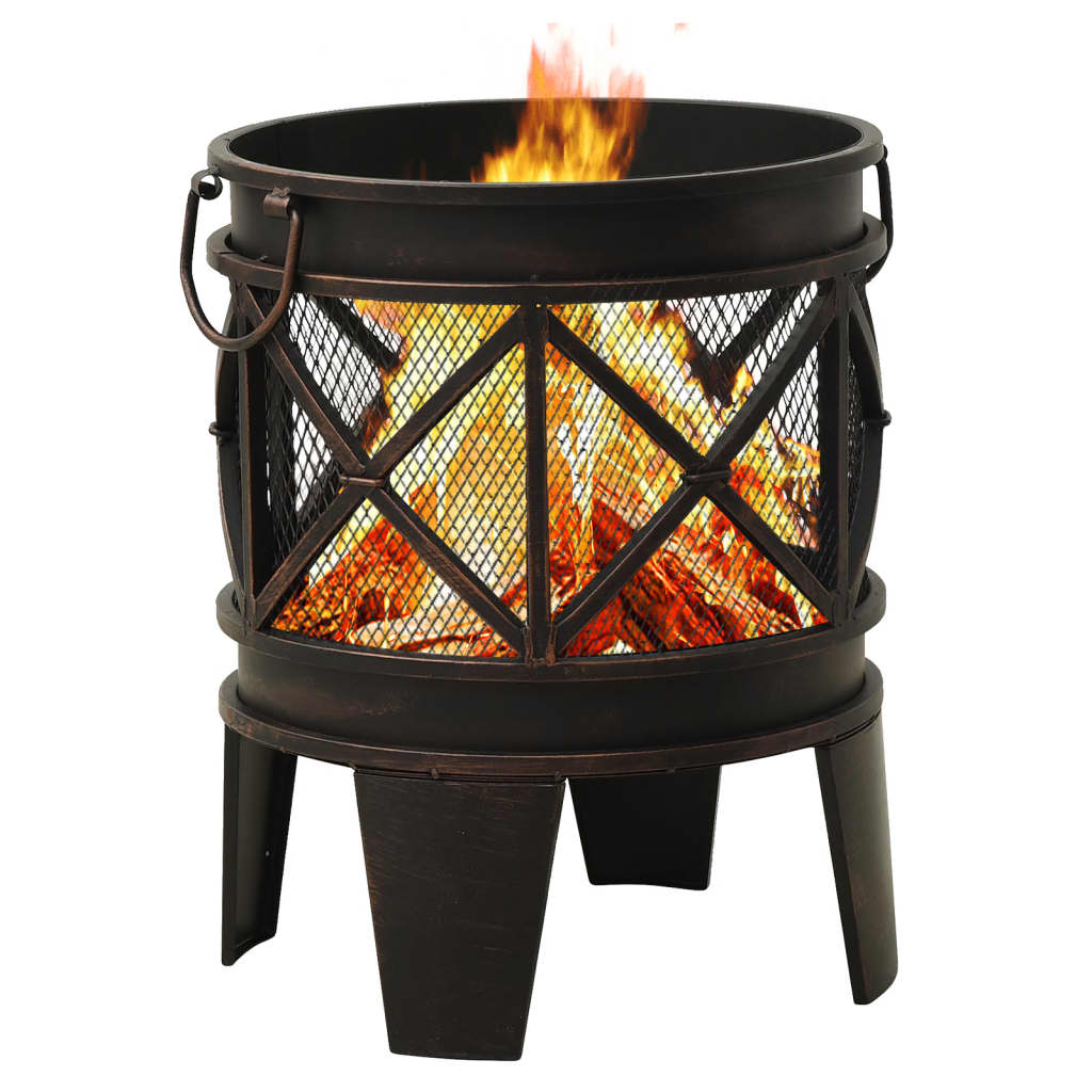 Rustic Fire Pit with Poker Î¦42x54 cm Steel