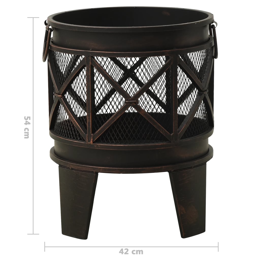 Rustic Fire Pit with Poker Î¦42x54 cm Steel