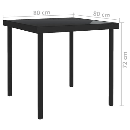 Outdoor Dining Table Black 80x80x72 cm Glass and Steel