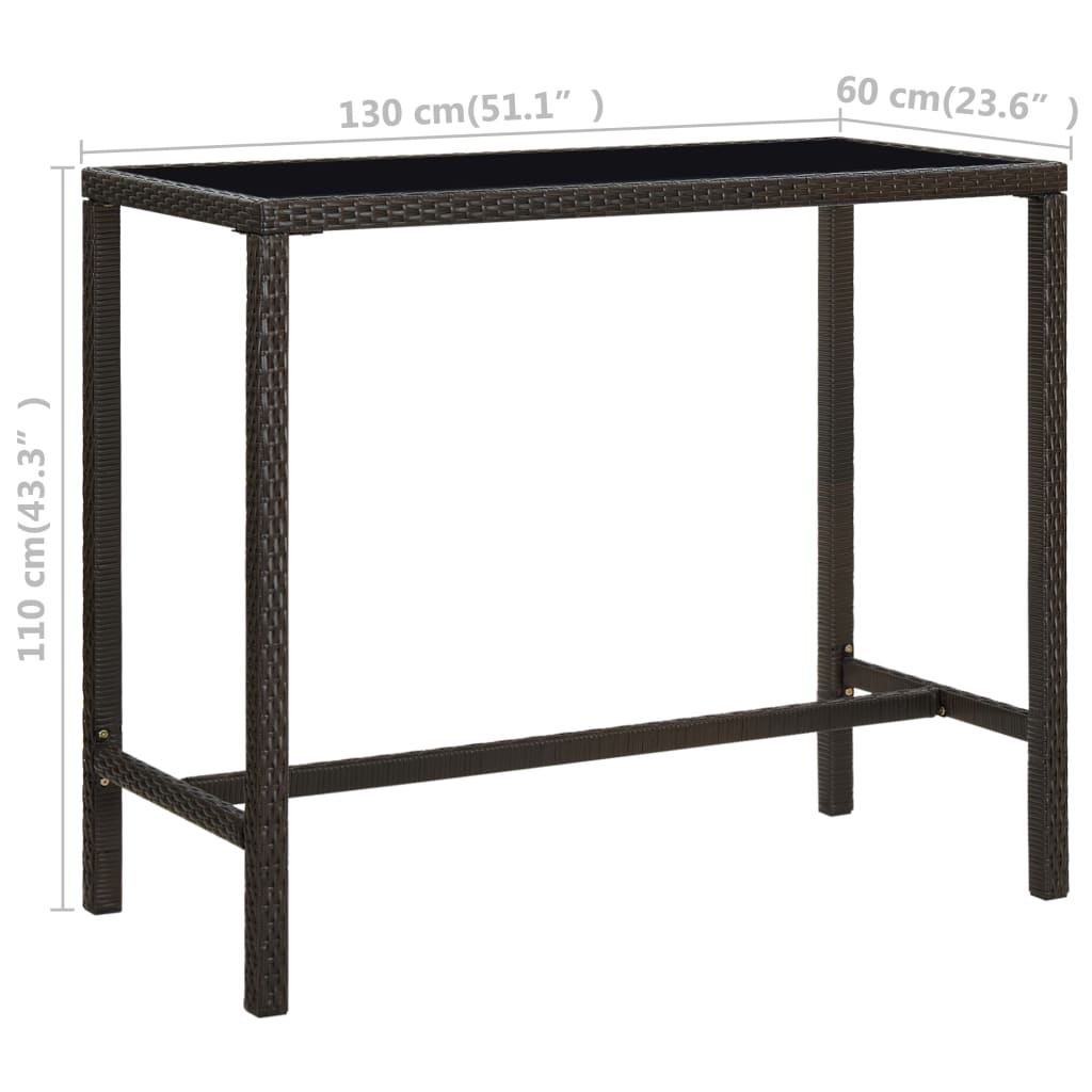 Garden Bar Table Brown 130x60x110 cm Poly Rattan and Glass