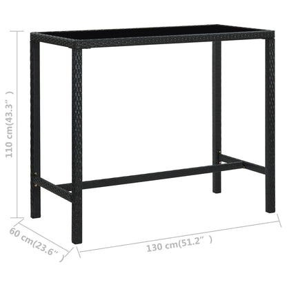 Garden Bar Table Black 130x60x110 cm Poly Rattan and Glass