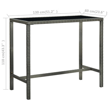 Garden Bar Table Grey 130x60x110 cm Poly Rattan and Glass