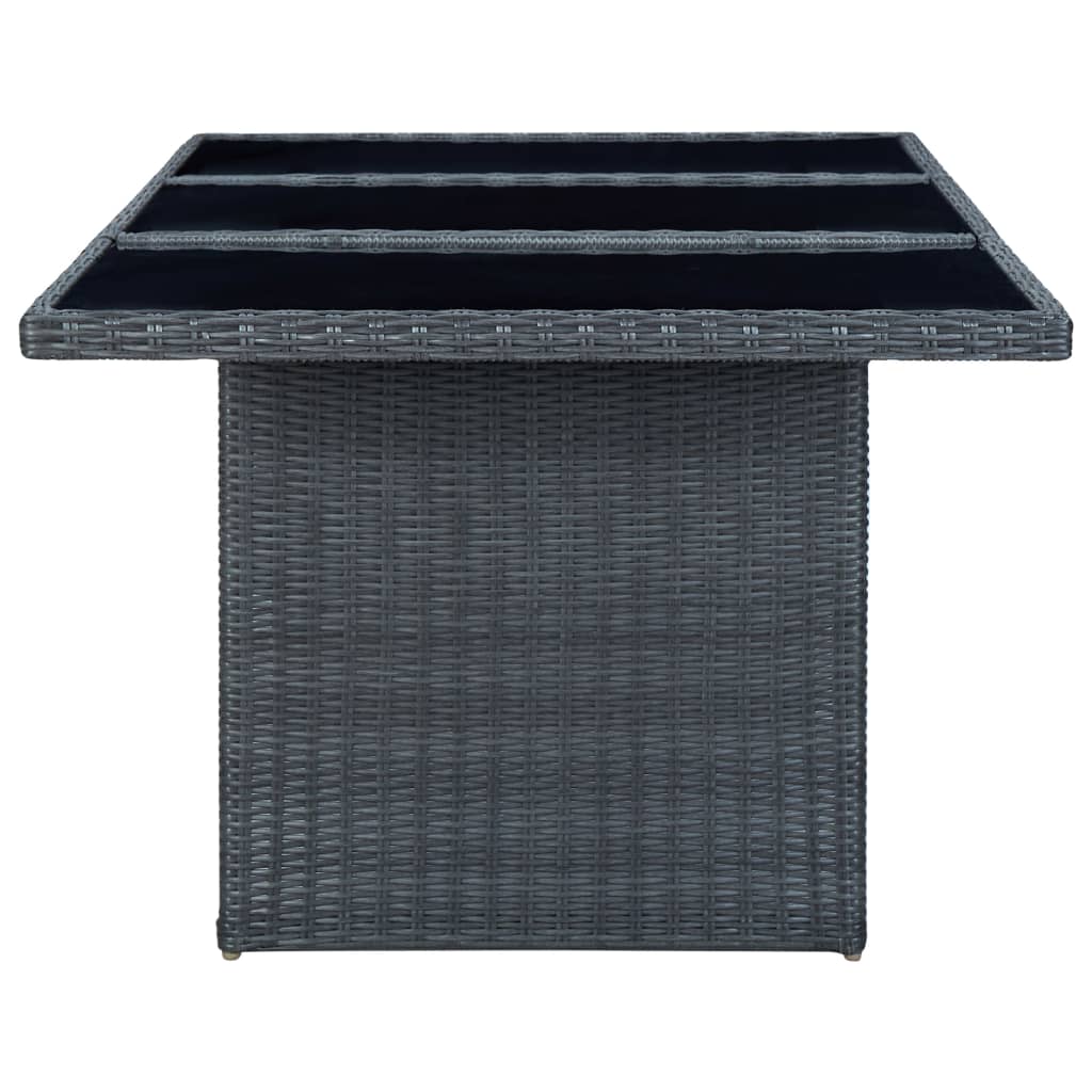 Garden Table Dark Grey Poly Rattan and Tempered Glass