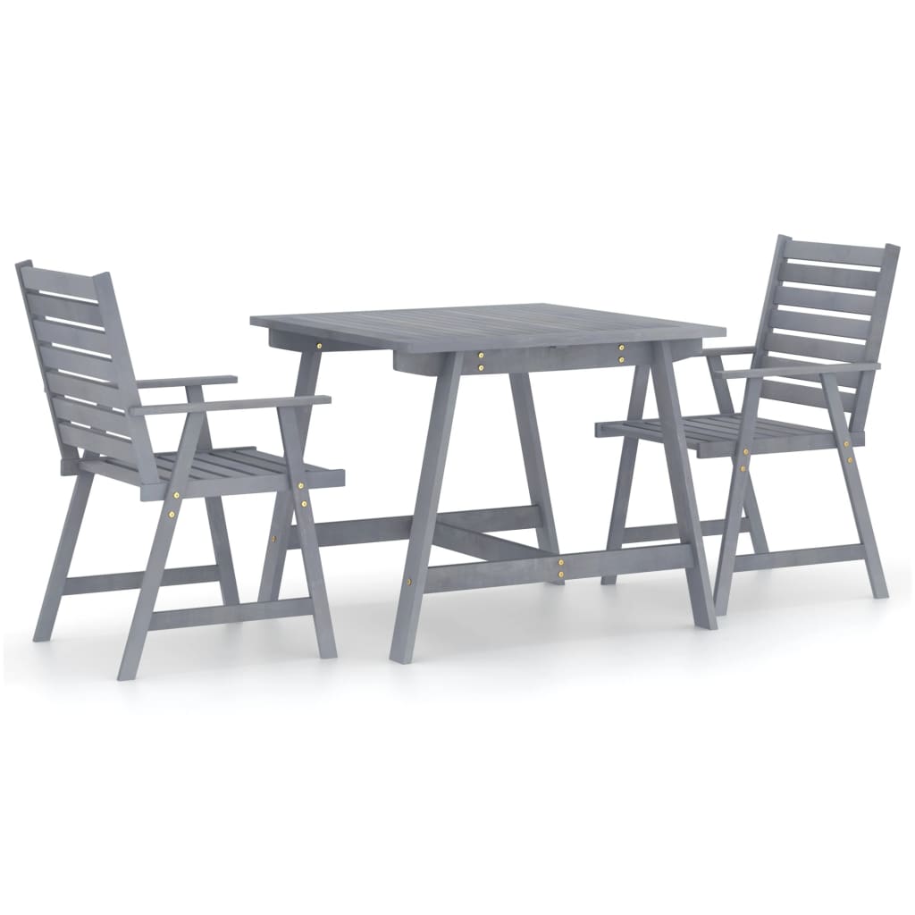 3 Piece Garden Dining Set Grey Solid Acacia Wood