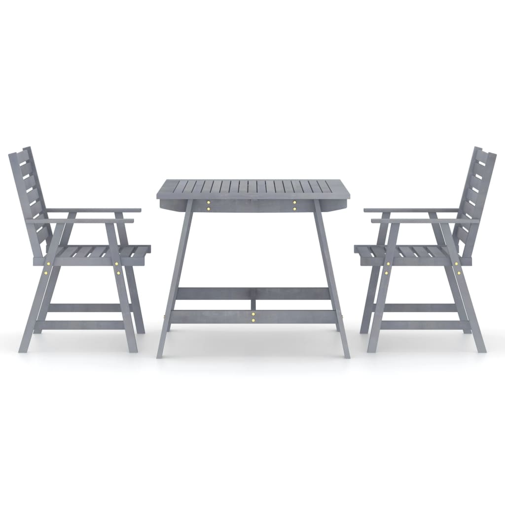 3 Piece Garden Dining Set Grey Solid Acacia Wood