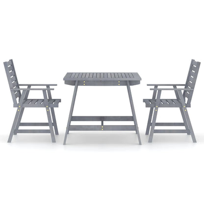 3 Piece Garden Dining Set Grey Solid Acacia Wood