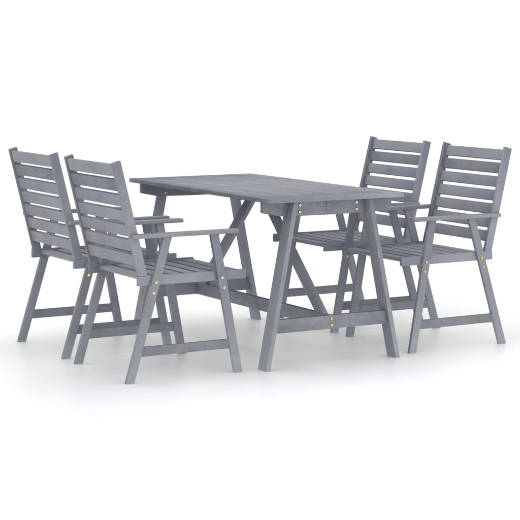 5 Piece Garden Dining Set Grey Solid Acacia Wood