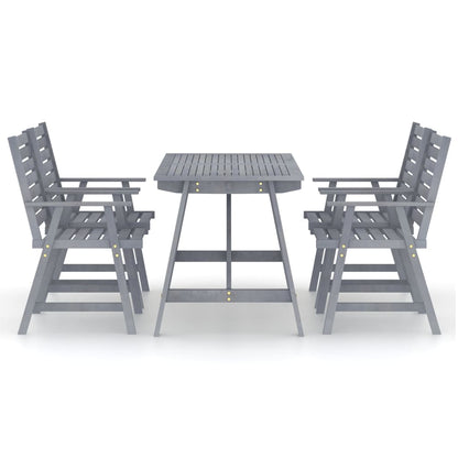 5 Piece Garden Dining Set Grey Solid Acacia Wood