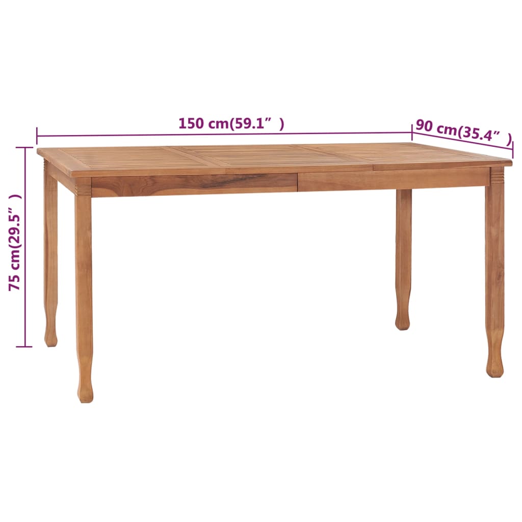 Garden Dining Table 150x90x75 cm Solid Teak Wood