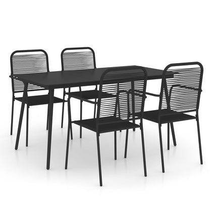 5 Piece Garden Dining Set Cotton Rope and Steel Black