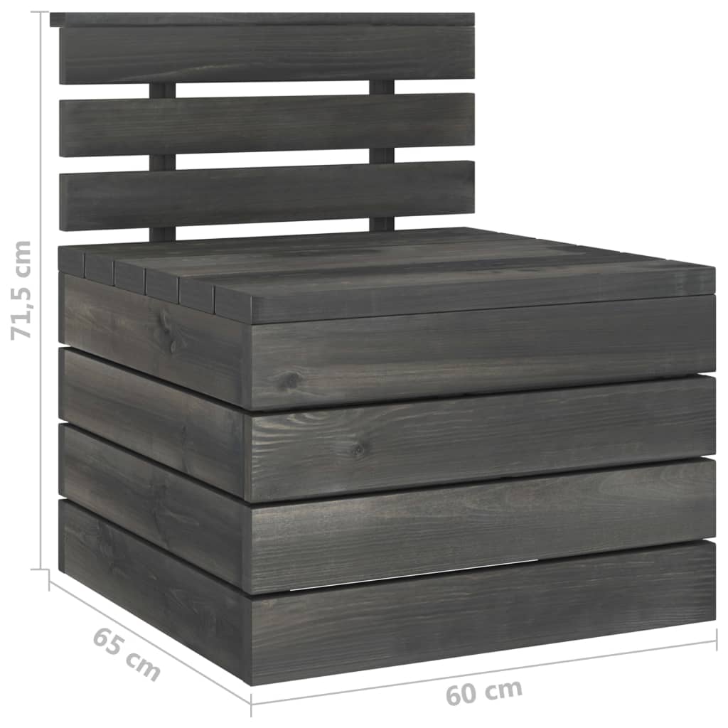 Garden Pallet Middle Sofa Solid Pinewood Dark Grey