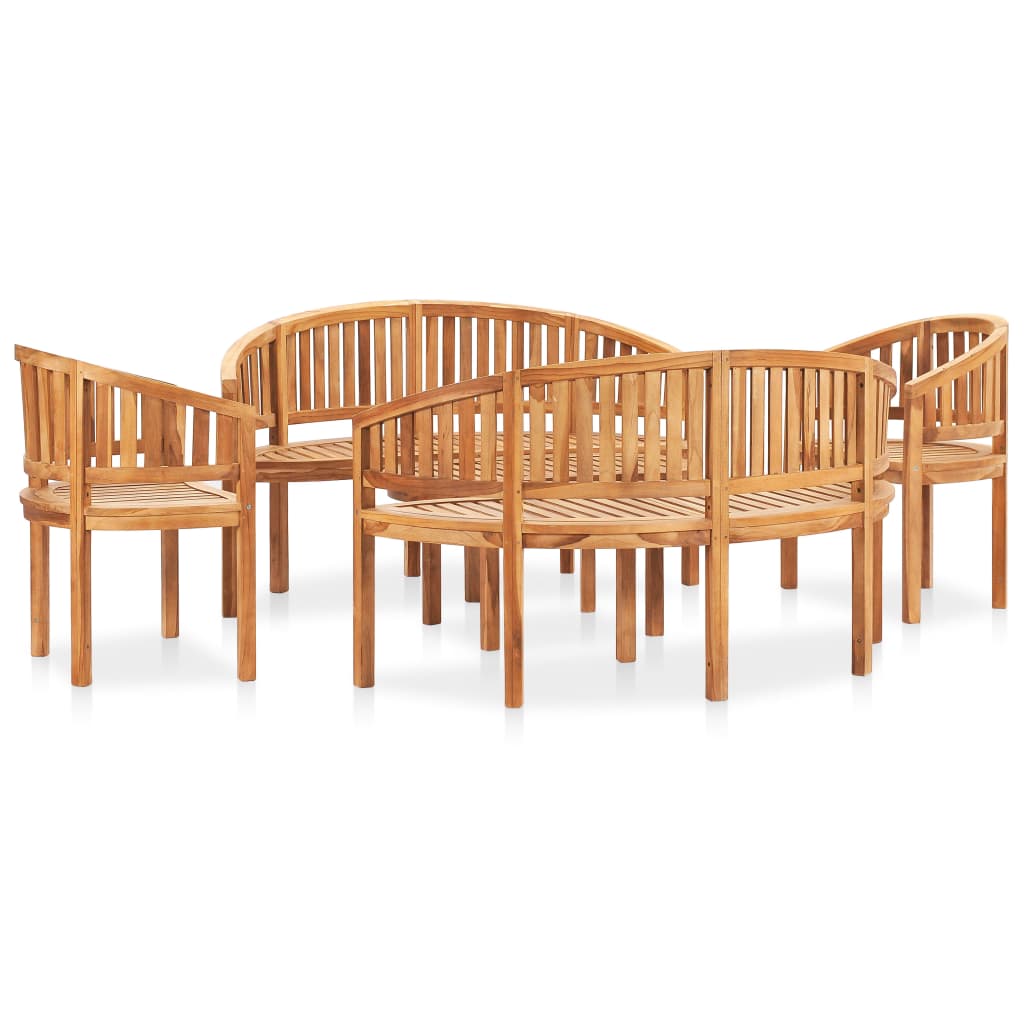 5 Piece Banana Garden Lounge Set Solid Teak Wood