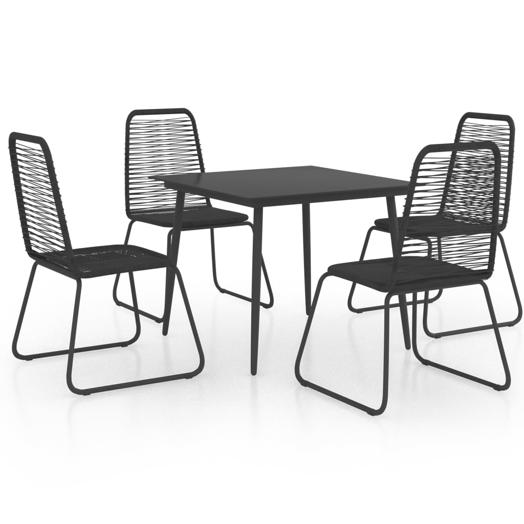 5 Piece Garden Dining Set PVC Rattan Black