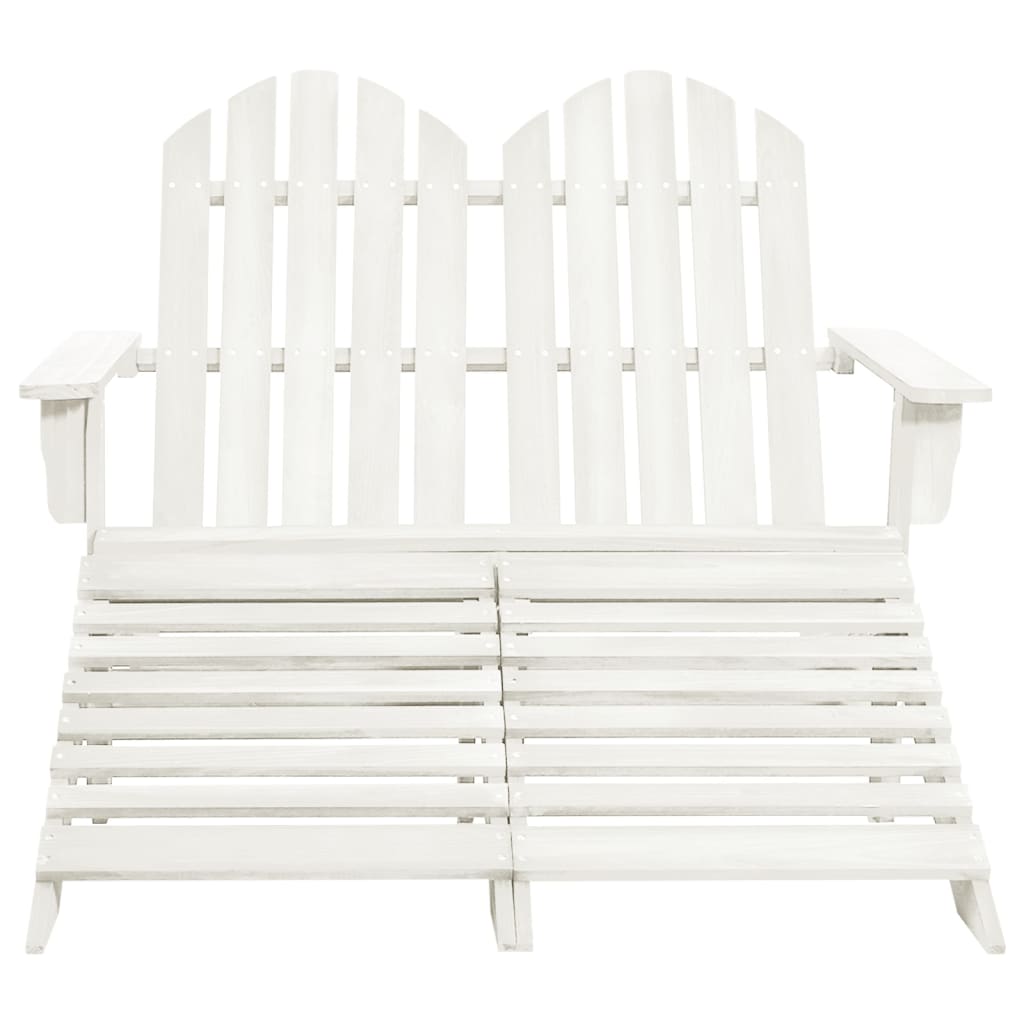 2-Seater Garden Adirondack Chair&Ottoman Fir Wood White