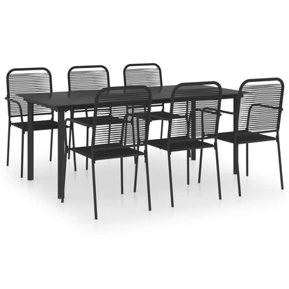 7 Piece Garden Dining Set Black Glass and Steel