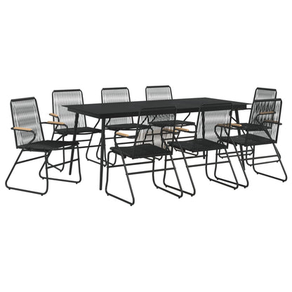 9 Piece Garden Dining Set Black PVC Rattan