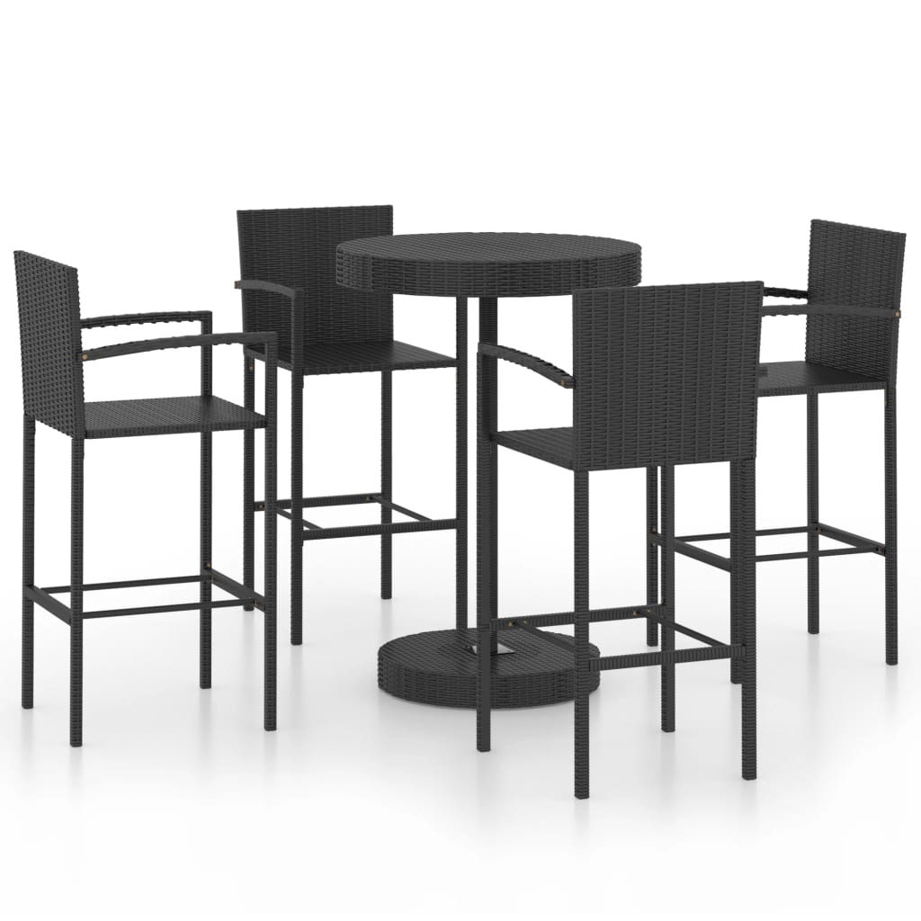 5 Piece Garden Bar Set Poly Rattan Black