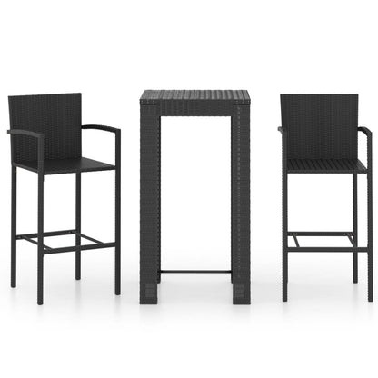 3 Piece Outdoor Bar Set with Armrest Poly Rattan Black