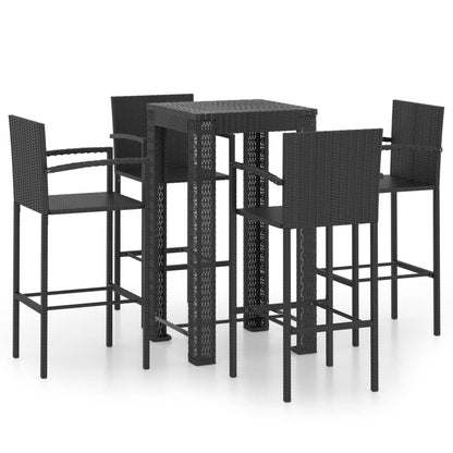 5 Piece Outdoor Bar Set with Armrest Poly Rattan Black