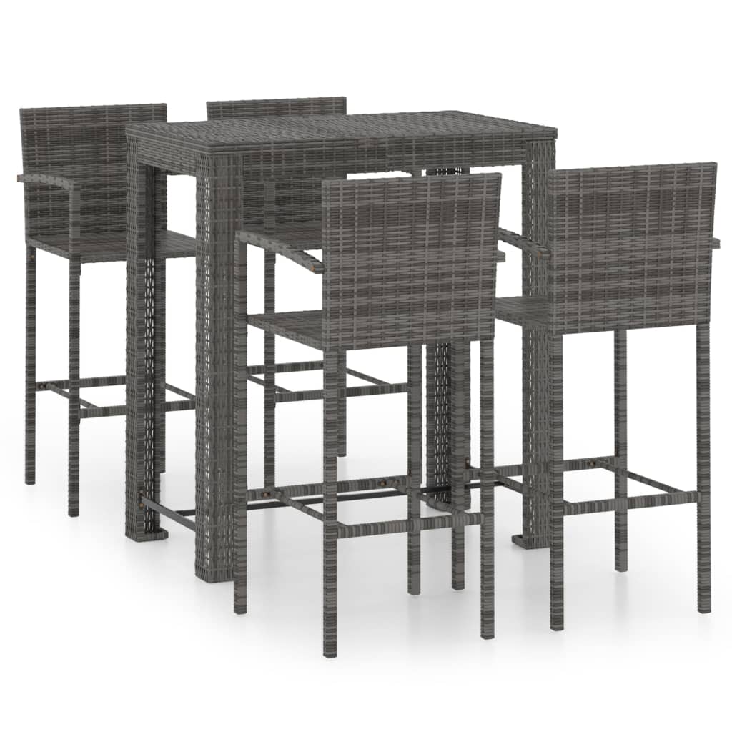 5 Piece Outdoor Bar Set with Armrest Poly Rattan Grey