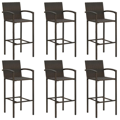 7 Piece Outdoor Bar Set with Armrest Poly Rattan Brown