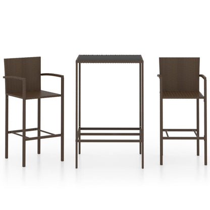 3 Piece Garden Bar Set Poly Rattan Brown