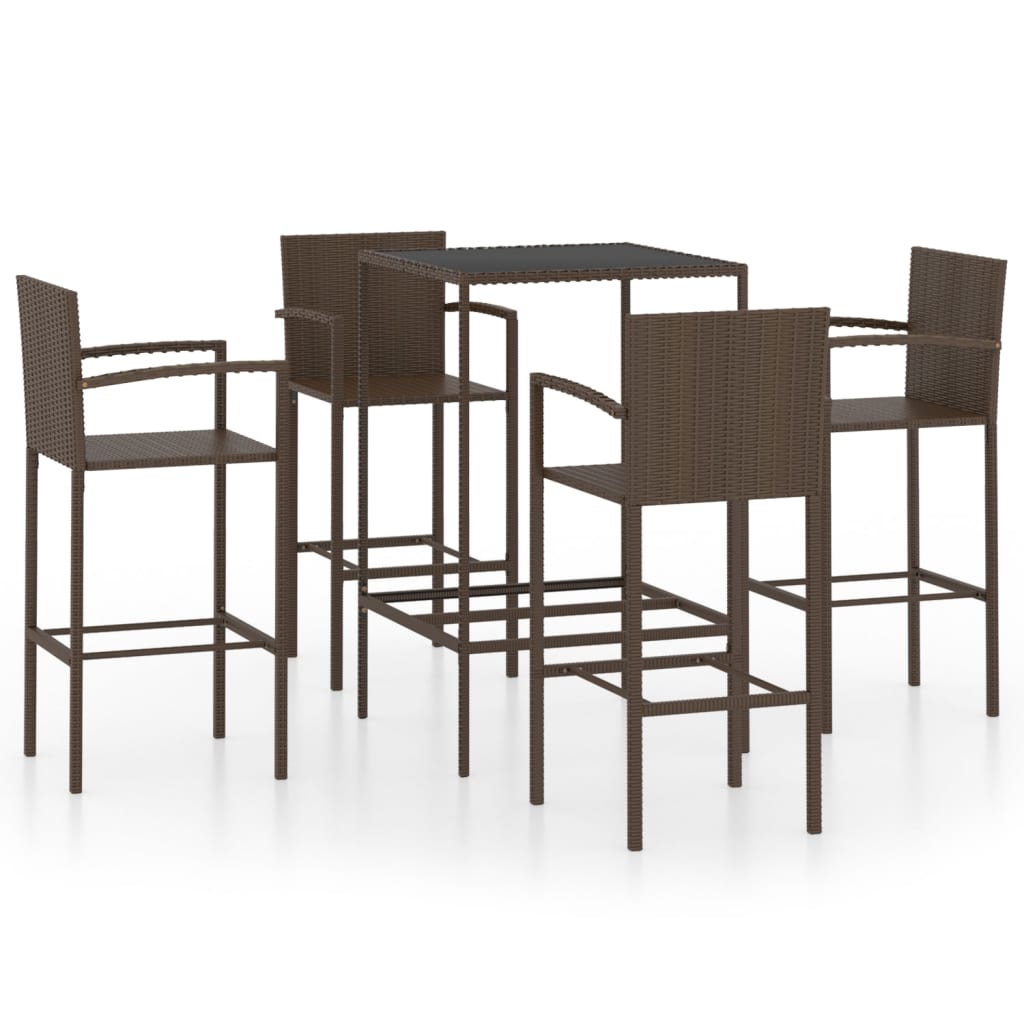 5 Piece Garden Bar Set Poly Rattan Brown