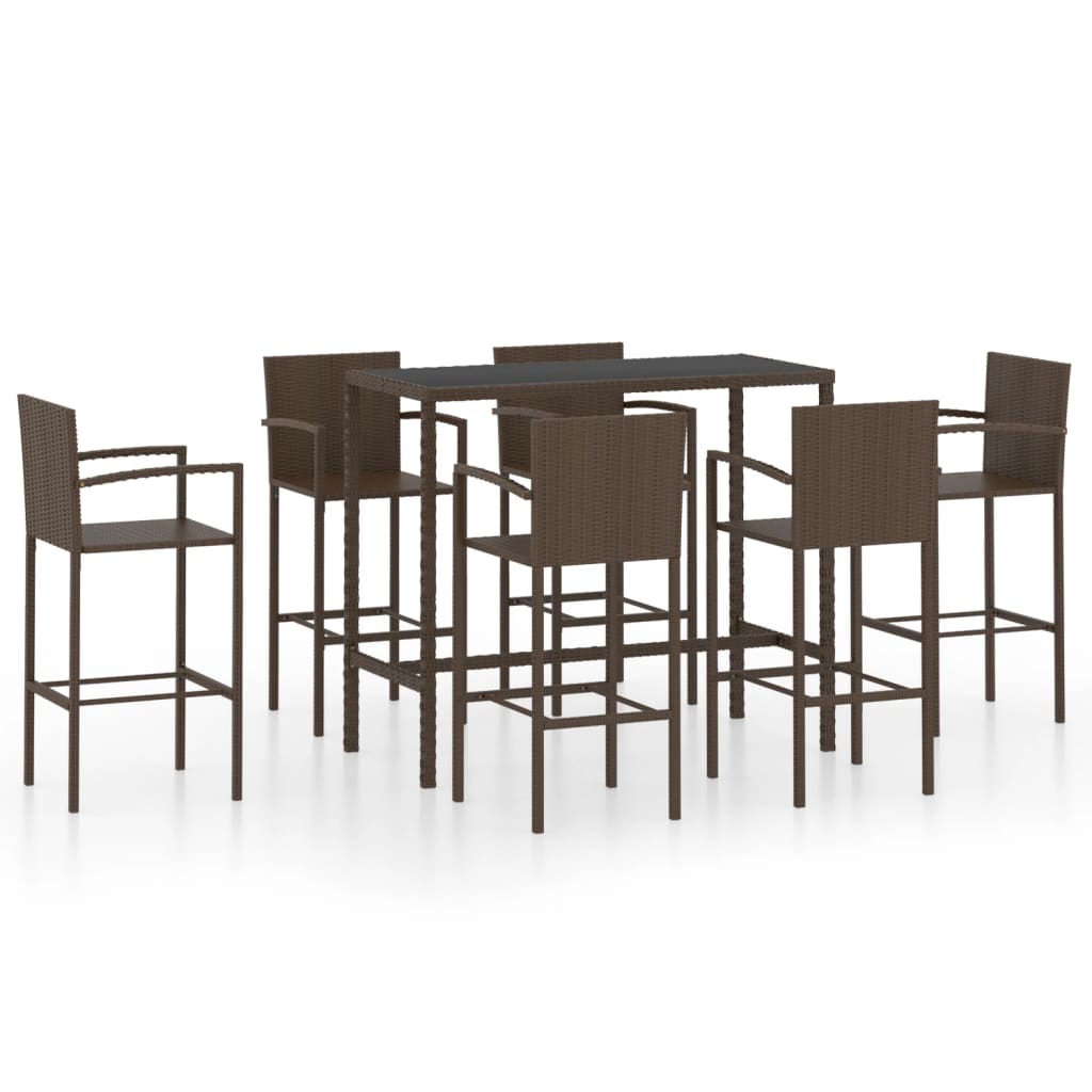 7 Piece Garden Bar Set Poly Rattan Brown