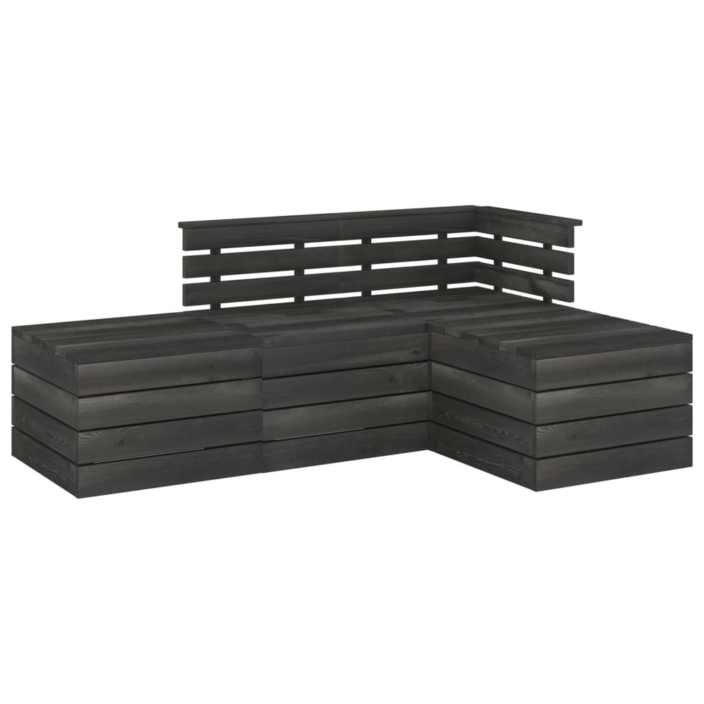 4 Piece Garden Pallet Lounge Set Solid Pinewood Dark Grey