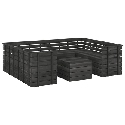 9 Piece Garden Pallet Lounge Set Solid Pinewood Dark Grey