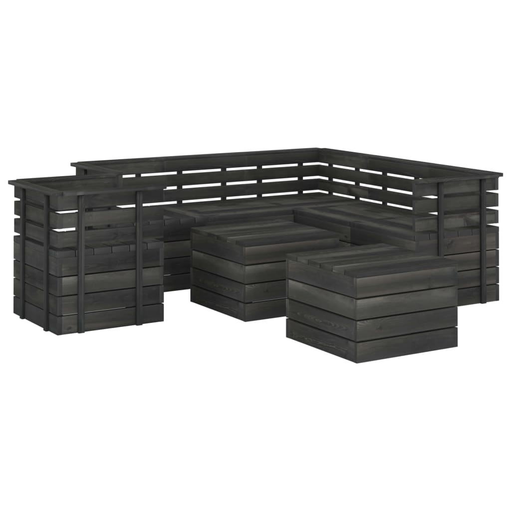 8 Piece Garden Pallet Lounge Set Solid Pinewood Dark Grey