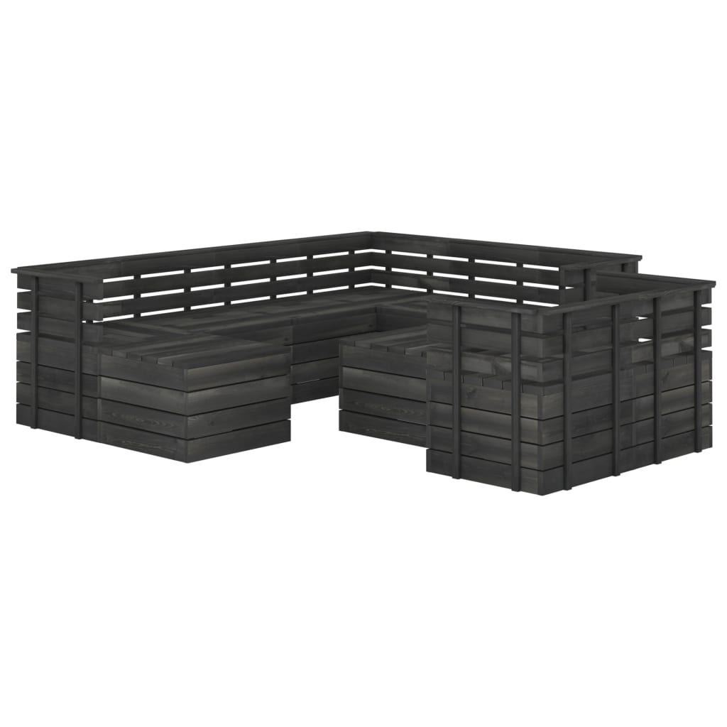 10 Piece Garden Pallet Lounge Set Solid Pinewood Dark Grey