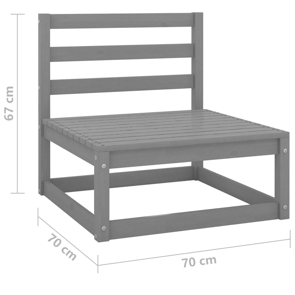 Garden Middle Sofa Grey Solid Wood Pine